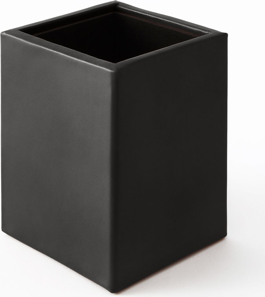 Schreibtisch Stiftehalter Leder Anthrazit Grau cm 7 x 7 x H.9.5 - Stifteköcher Quadratisches Design - Hergestellt in Italien