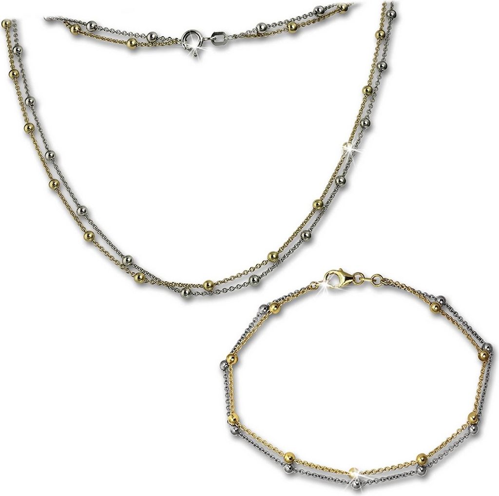 SilberDream Kette und Armband Damen ECHT Silber gold Schmuck-Set Kugeln D2SDS212T