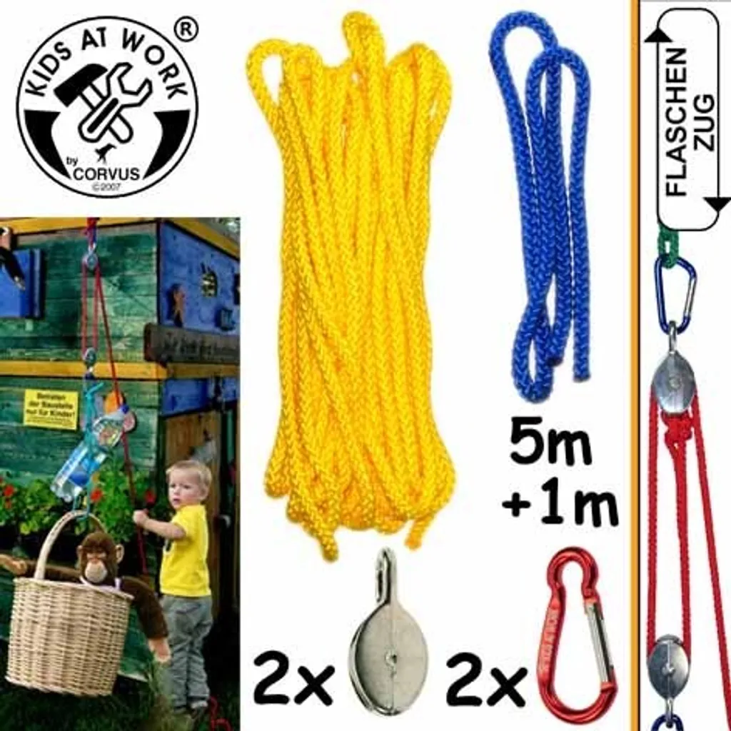 Corvus Kids At Work Kit de Corde de Poulie pour Enfants - Système Palan