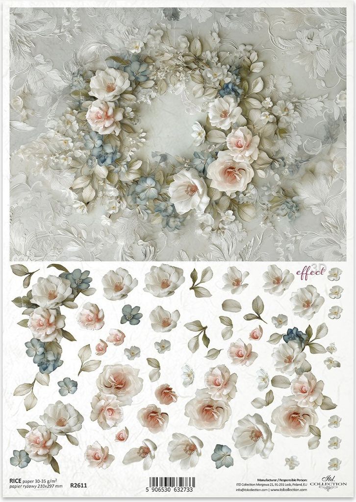 Reispapier Decoupage Bastelpapier für Decoupage A4 R2611 3D Blumengirlande