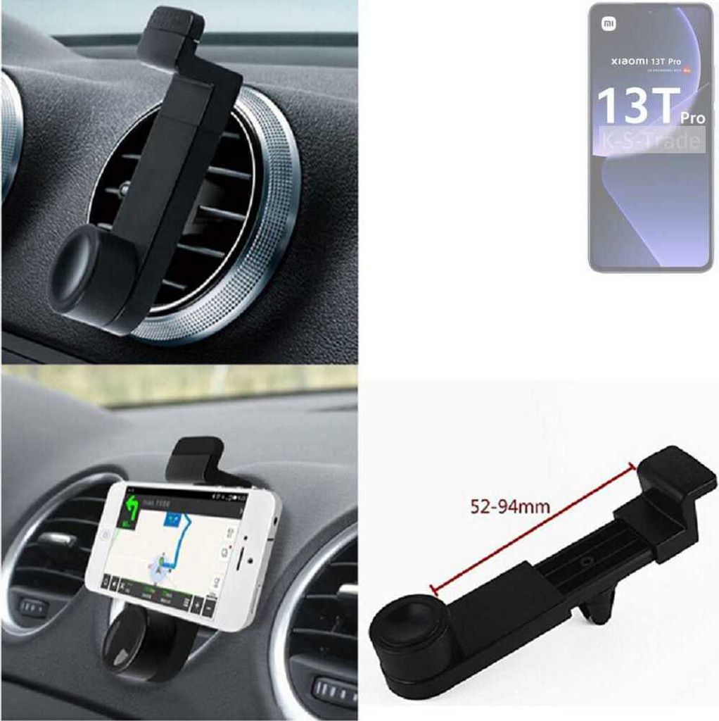 K-S-Trade Lüftungshalterung kompatibel mit Xiaomi 13T Pro KFZ-Halterung Autohalterung Handy-halterung Lüftungsgitter Lüftungsschlitze Schwarz