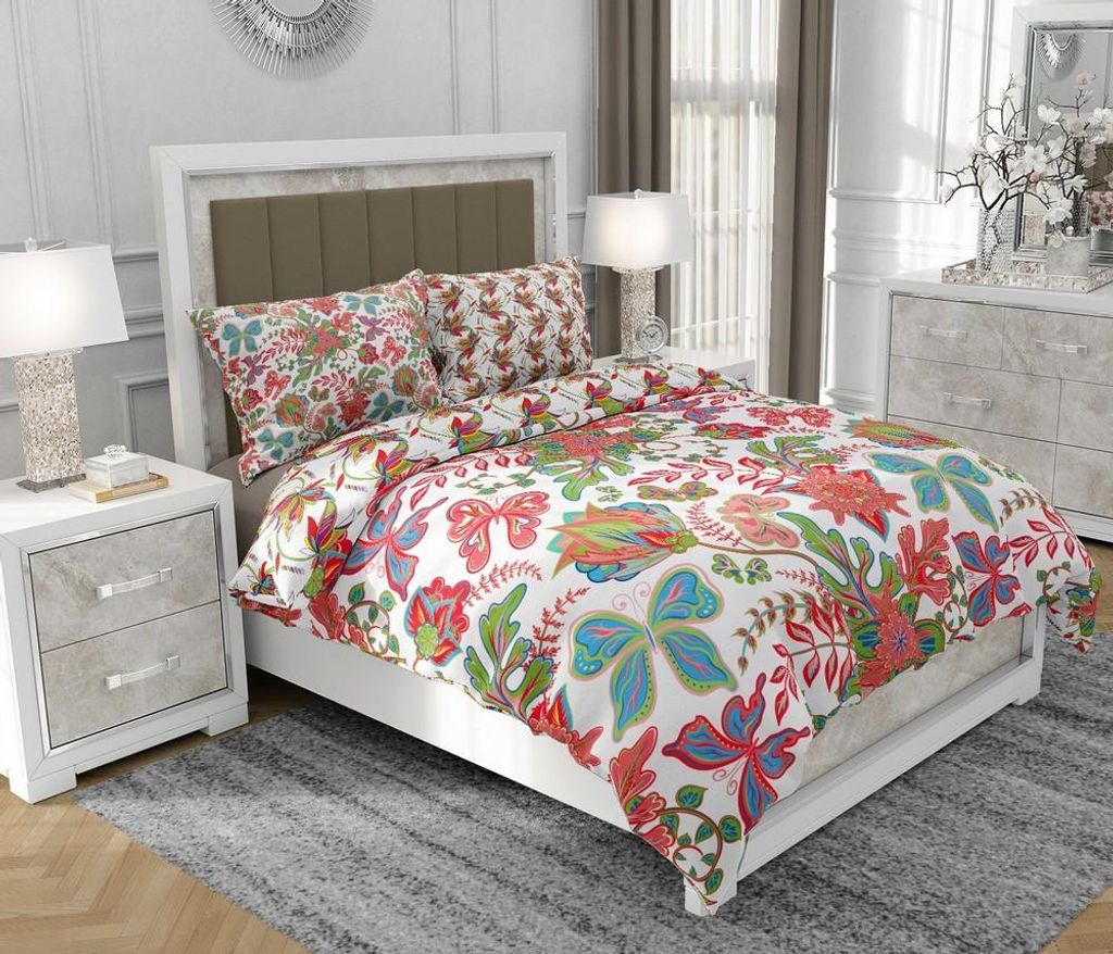 Bettwäsche 140x200 cm + 2x70x80 cm, 3-teilig, 100% Baumwolle, Satin, Reißverschluss, Blumen, Bunt - SOVIO | So.9046