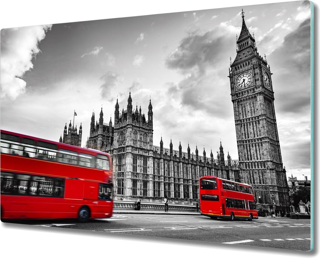 Coloray Küchenbrett Kochplattenabdeckung Hackbrett Schneidebrett Herdabdeckplatte 80x52 cm - London eye roten Busse