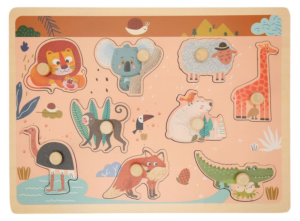 Steckpuzzle-Brett aus Holz mit Zoo-Tiermotiven šC Lernspielzeug für Kleinkinder im Vorschulalter