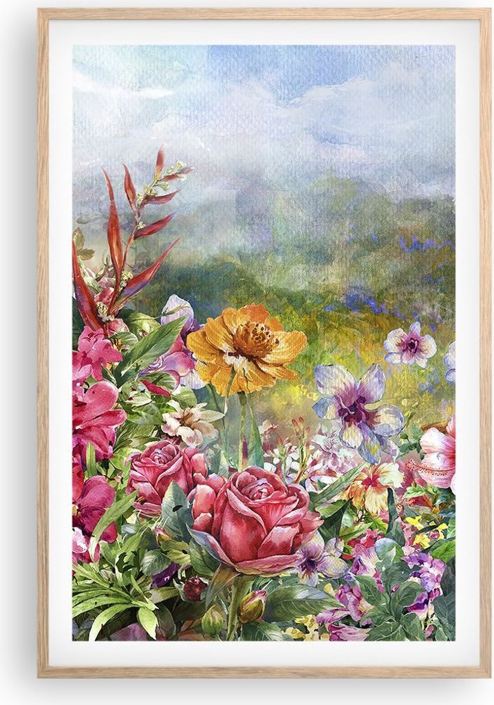 Gerahmtes Poster - Rahmen in heller Eiche - blume sommer natur - 61x91,5 cm - Wand Bild - Wanddeko - Wandbilder - Wandposter - Bilderrahmen - Bilde...