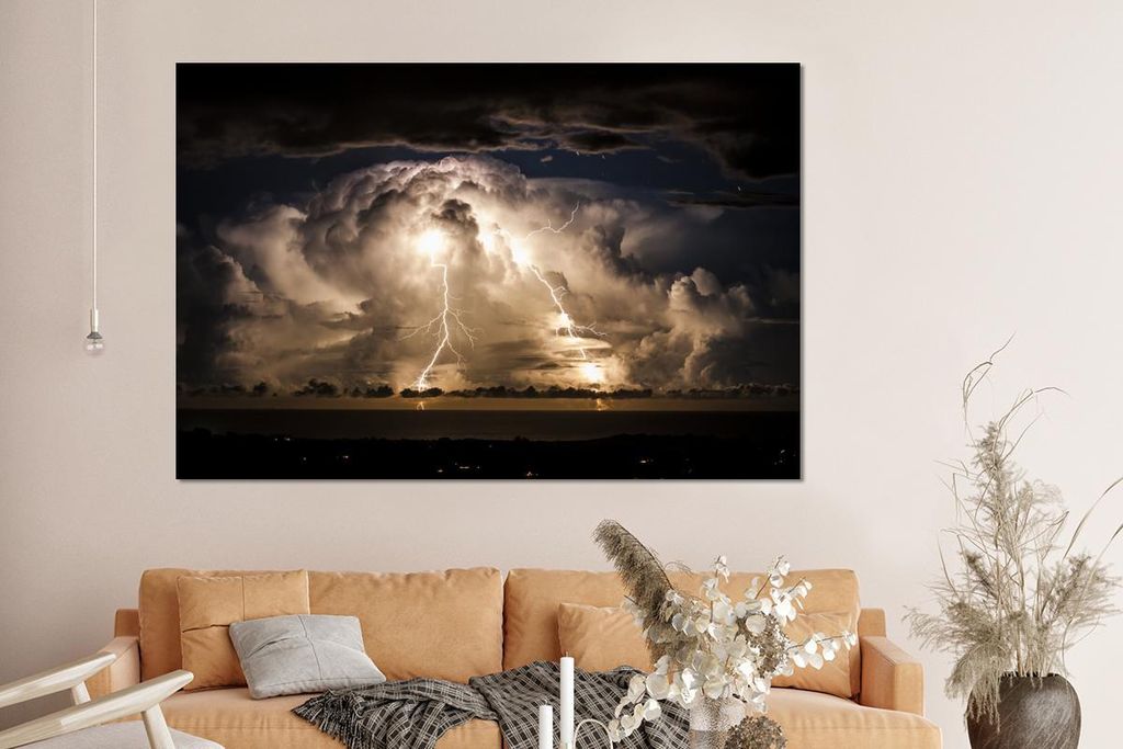 MuchoWow Wanddekoration Metall Metallbild Wandkunst 150x100 cm Stürmische Nacht über Byron Bay MuchoWow Aluminium Gemälde - Alu Dibond Bild