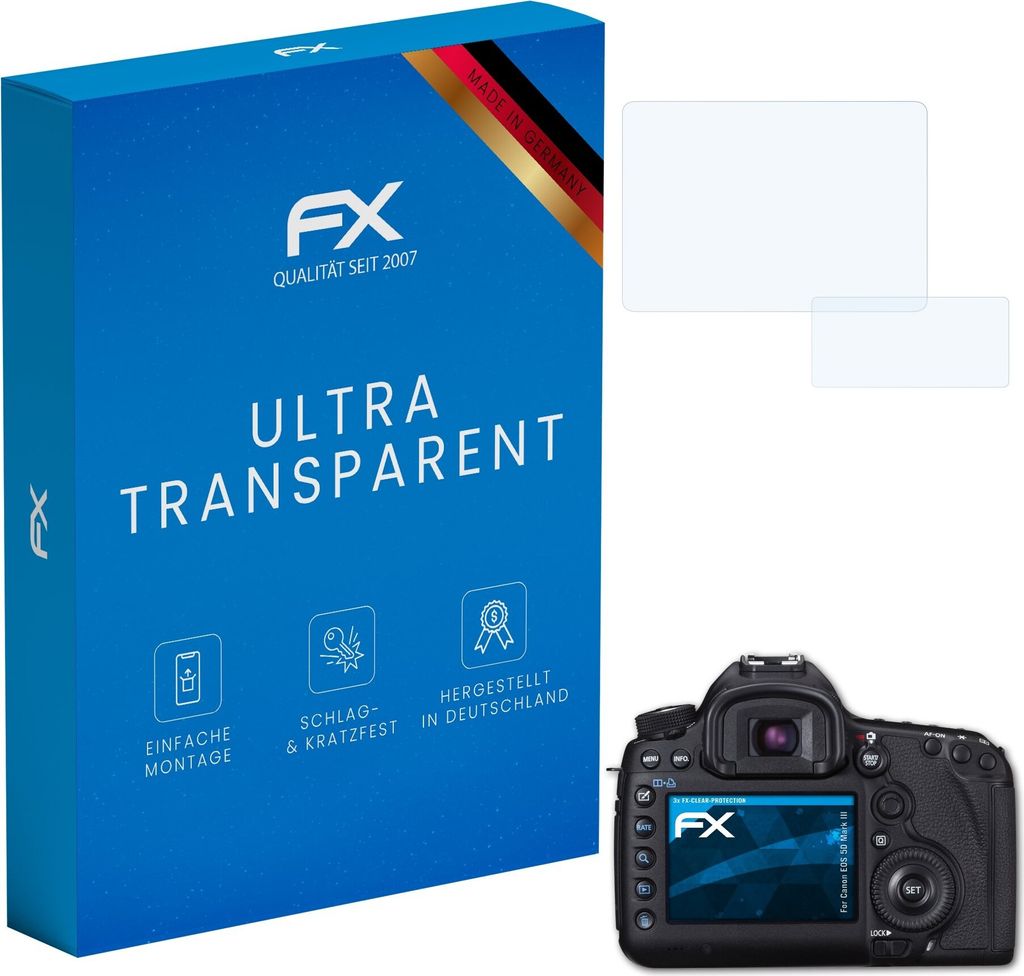 atFoliX FX-Clear 3x Schutzfolie kompatibel mit Canon EOS 5D Mark III Displayschutzfolie