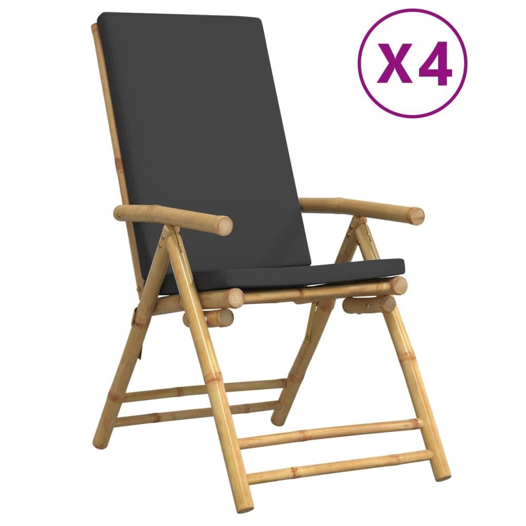 (Robust Möbel)Stuhl Terrasse - Gartenstühle 4er set - Balkonmöbel - Campingstuhl elegantes Design - Verstellbar Klappbar mit Kissen Bambus -...