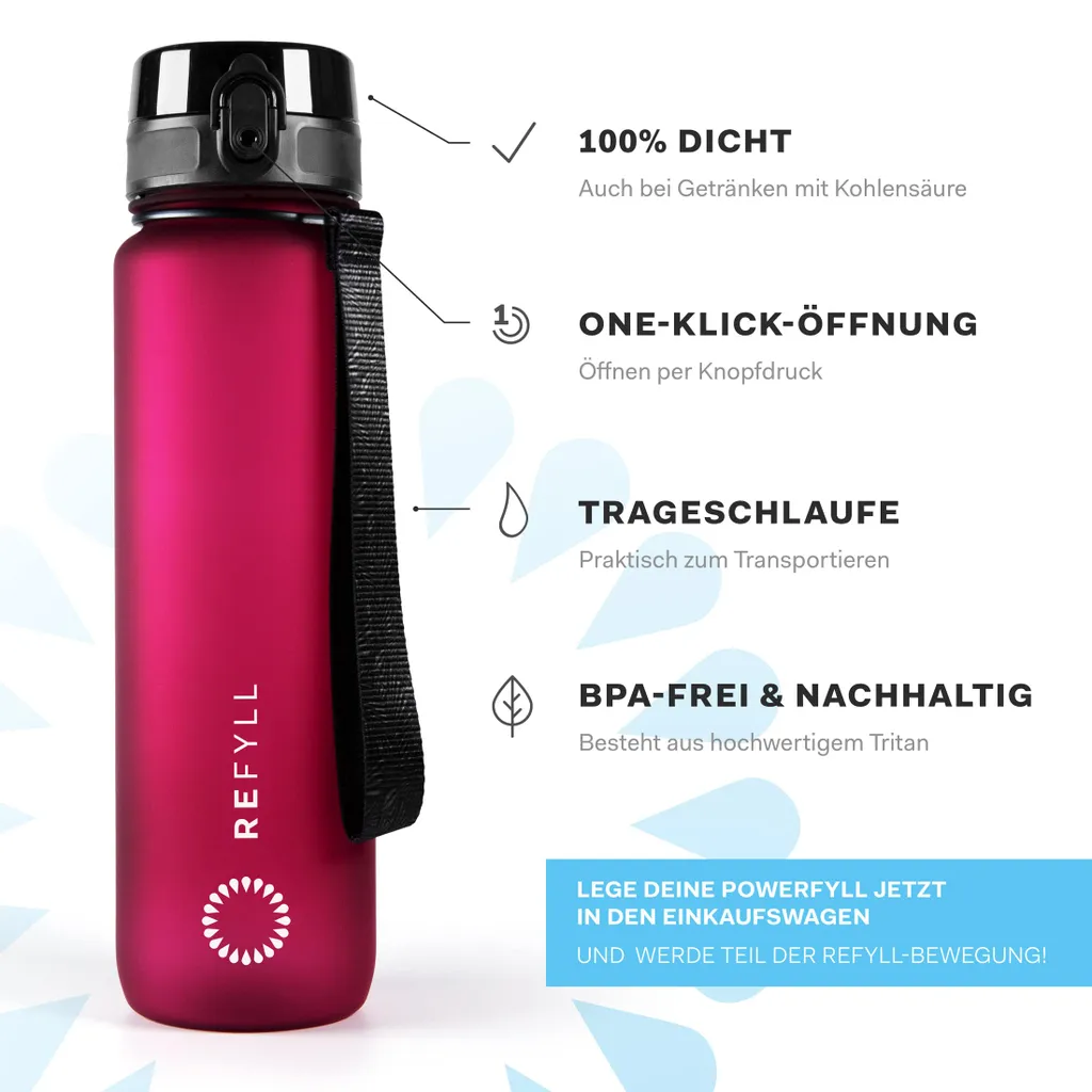 Bouteille d'eau réutilisable avec infuseur de fruits 1L Fuchsia