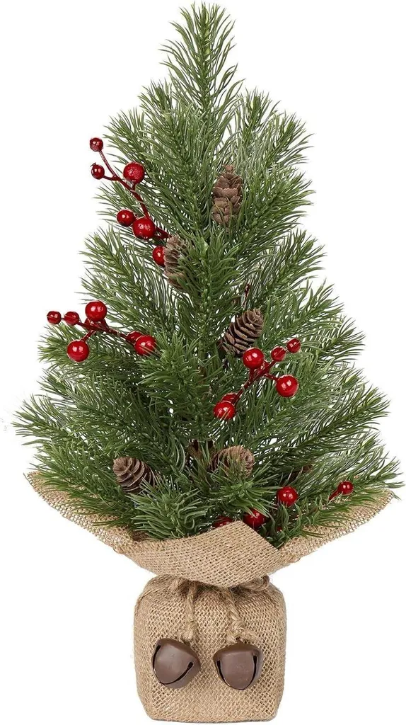 Mini Albero di Natale 40cm con Bacche Rosse | Abete Artificiale da Tavolo