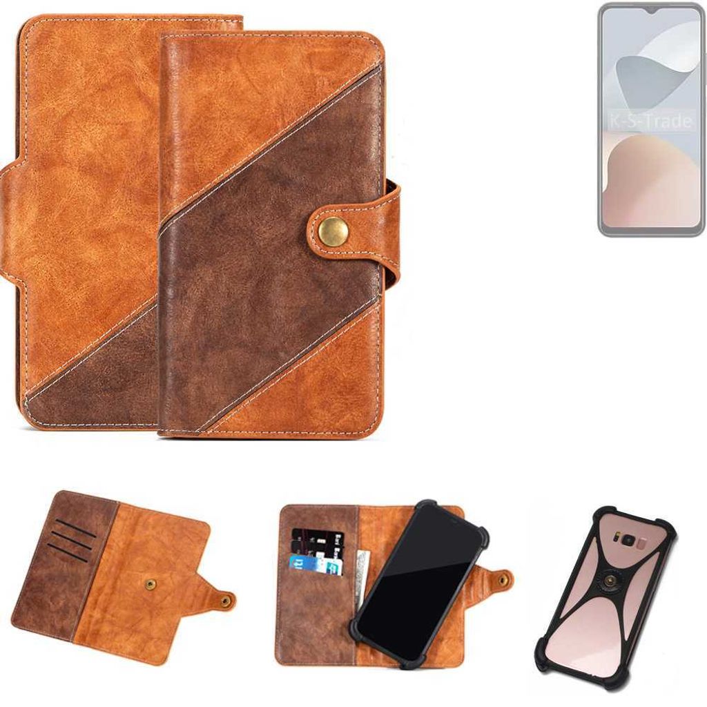 K-S-Trade Handyhülle Schutzhülle Bookstyle Case Wallet-Case kompatibel mit ZTE Blade A54 Cover Klapphülle Kantenschutz Smartphone dunkelbraun braun