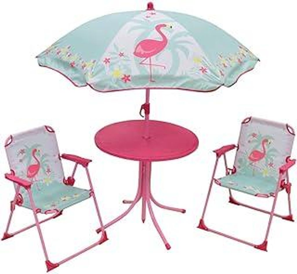 Fun House 713088 Gartenmöbel, mit 1 Tisch, 2 Klappstühlen und 1 Sonnenschirm für Kinder
