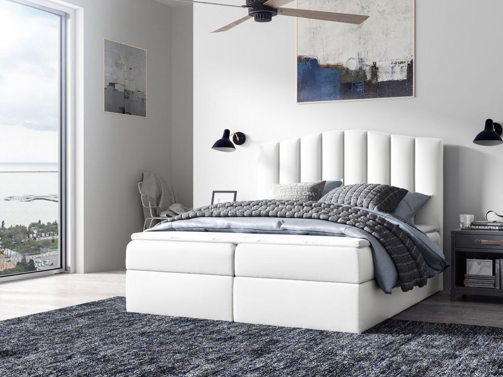 Kontinentales Bett LUCIA – 180x200, weißes + GRATIS-Topper
