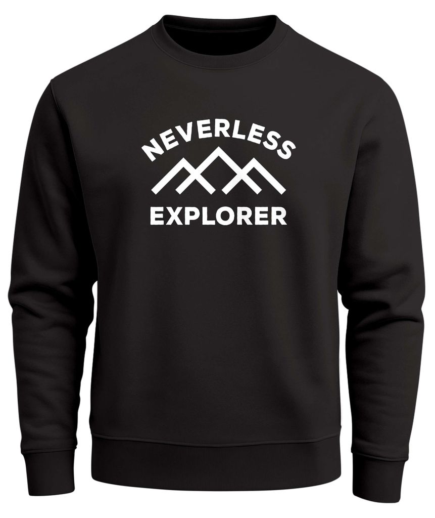 Sweatshirt Herren ohne Kapuze Frontprint Bergmotiv und Typografie Print Pullover Outdoor Fashion Streetwear Neverless