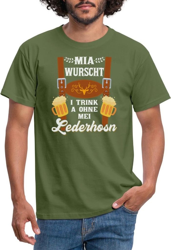 Spreadshirt Trachtenshirt Mia Wurscht I Trink Ohne Mei Lederhosn Männer T-Shirt, L, Militärgrün