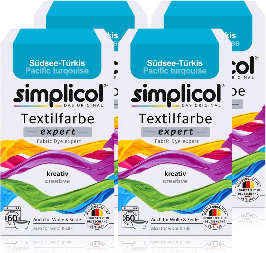 Simplicol Textilfarbe expert Südsee-Türkis 150g - Farbe zum Färben (4er Pack)