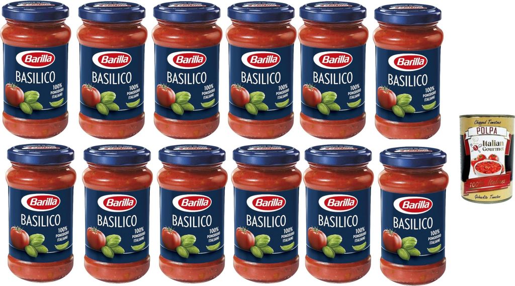 12x Barilla Pastasauce sugo al Basilico classica – Basilikum-Sauce 400g + Italian Gourmet polpa 400g