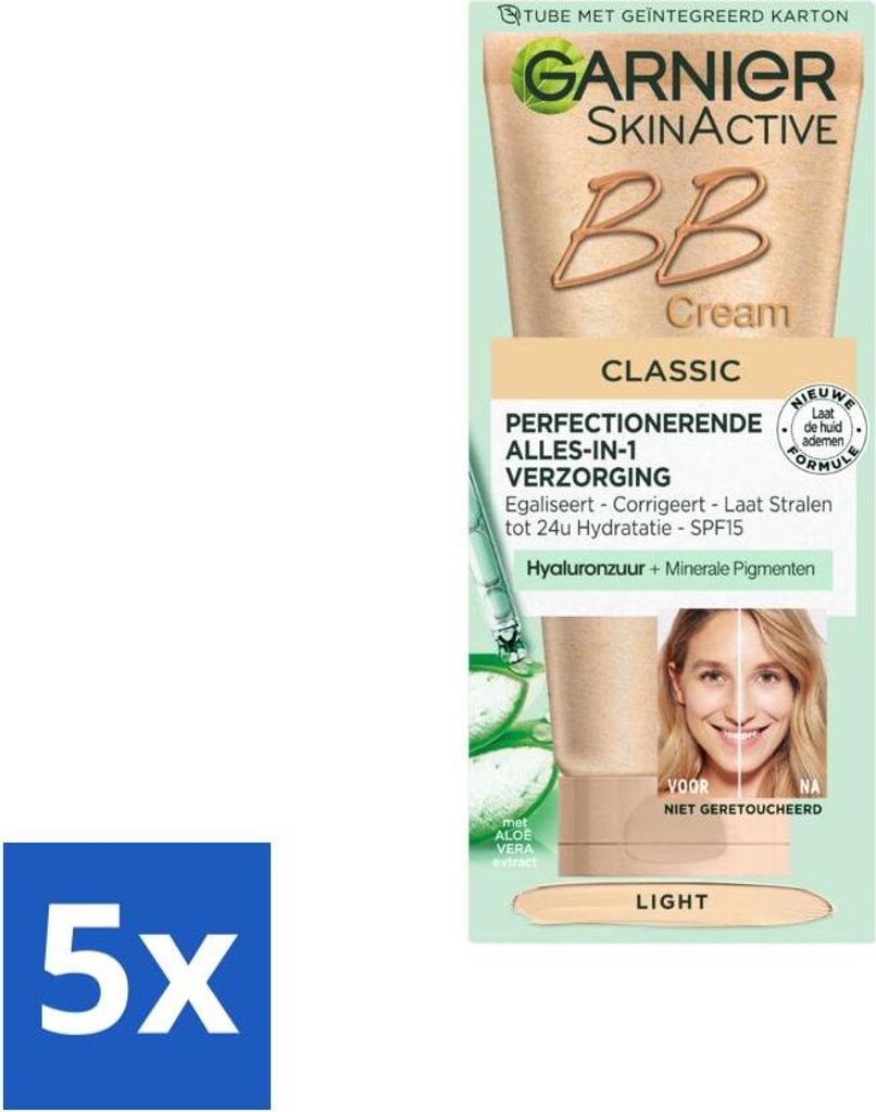 Garnier SkinActive BB Cream Classic Light 5-in-1 Pflege 50 ml - Vorteilspack - 5 Stücke