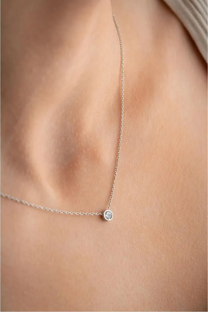 Collier fin en argent sterling 925 - Pendentif solitaire éclatant 5mm