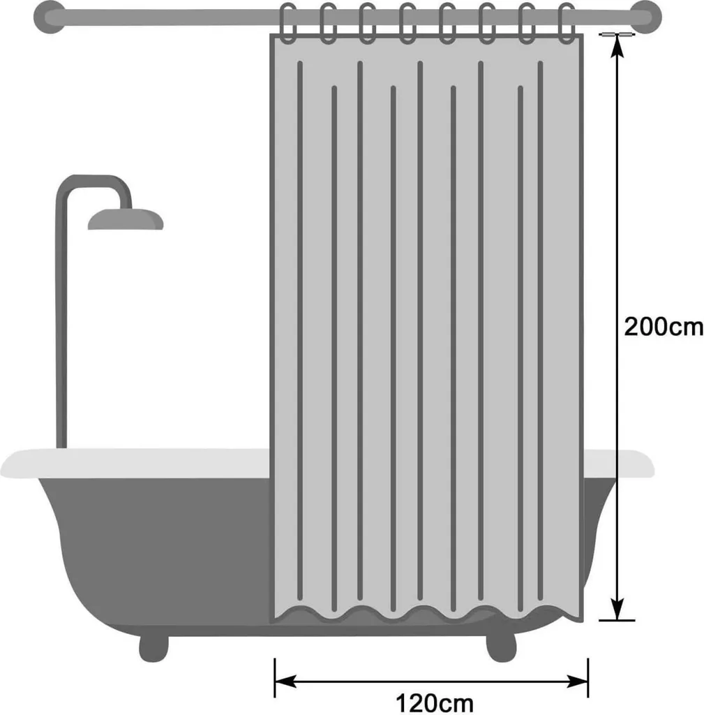 Rideau de douche 120x200 cm Gris idéal pour optimiser l'espace d'eau