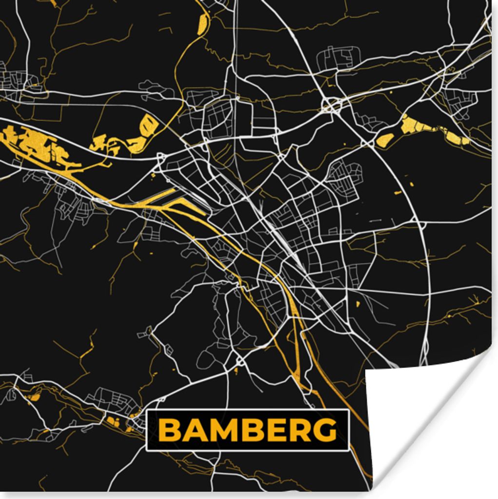 MuchoWow Poster Bamberg - Stadtplan - Karte - Gold - Deutschland 100x100 cm - Babyzimmer