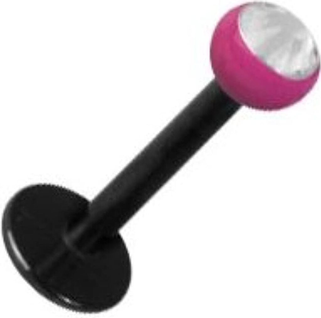 Labret Lippen Piercing Stahl Black Rosa Enamel Kugel 3mm Produktbild 