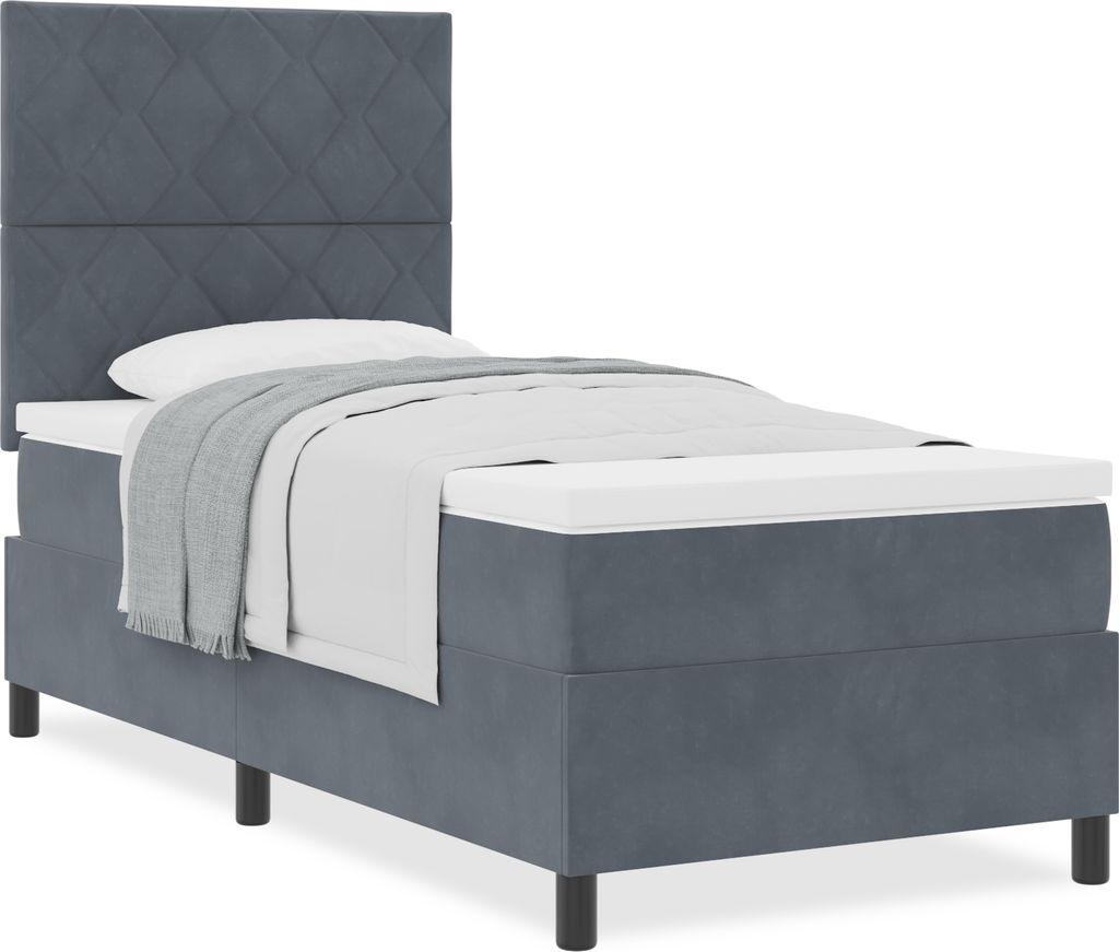 Möbel Bettrahmen, Boxspringbett mit Matratze Dunkelgrau Samt - Klassische Betten Neu16852