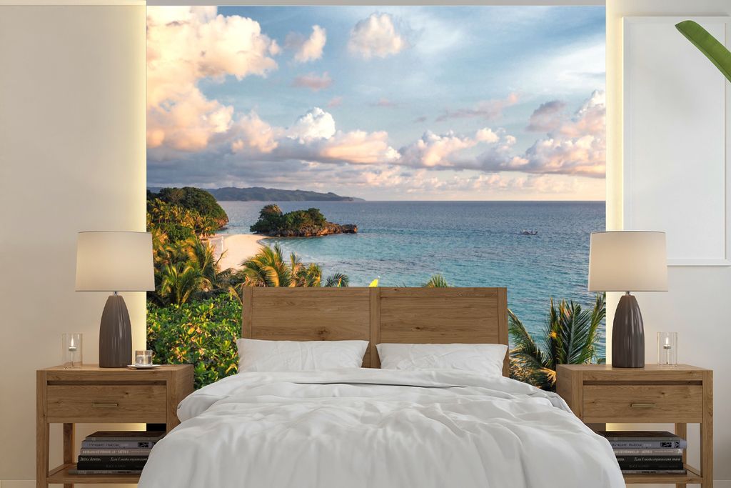 MuchoWow Fototapete für Wohnzimmer oder Schlafzimmer Wandtapete Vinyl Motivtapete Wolken über der Insel Boracay auf den Philippinen - 280x280 c...