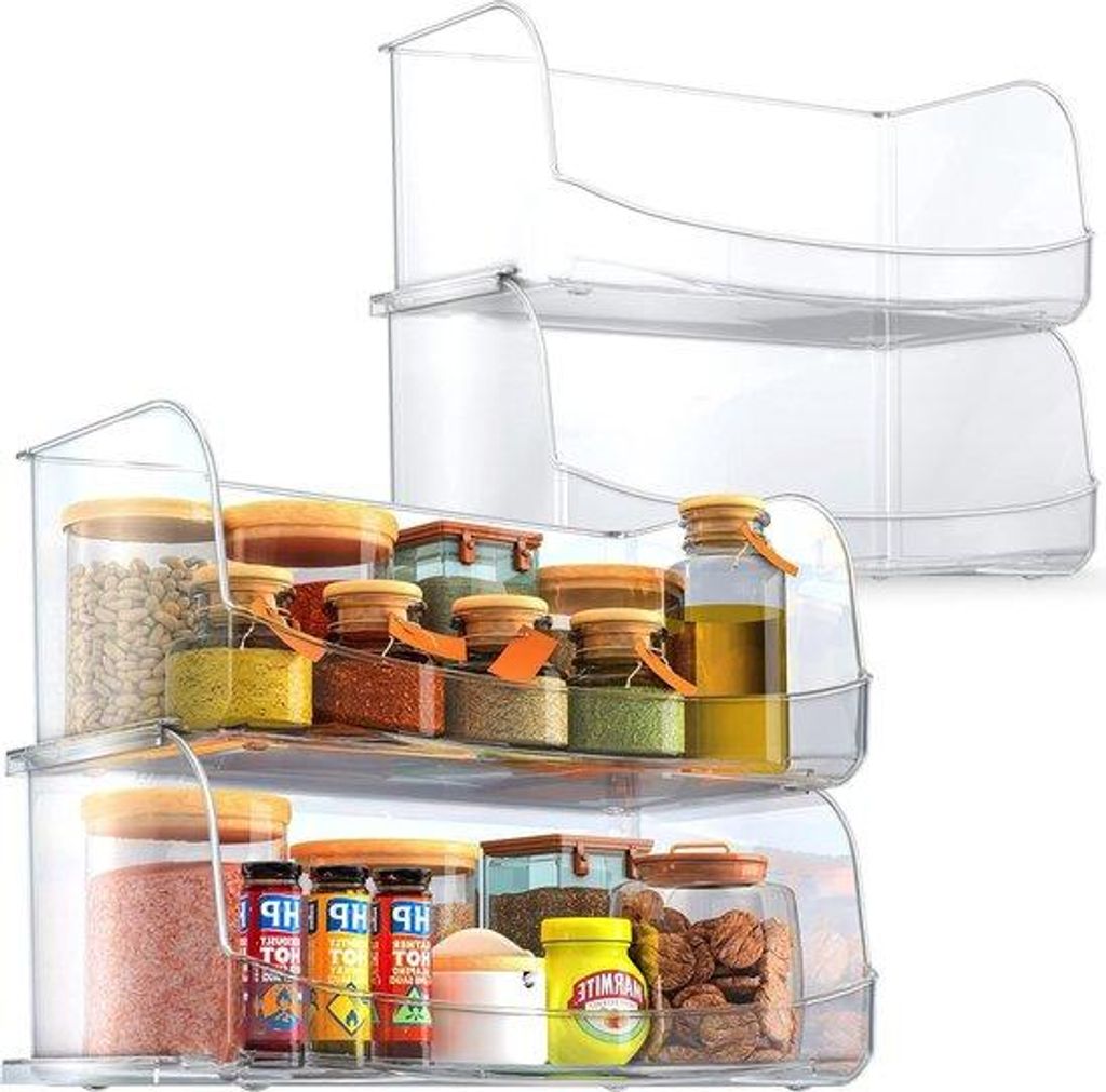 4er-Set Küchenorganisationssysteme - offene und stapelbare Küchenorganizer für Kästchen, Arbeitsplatten, Badezimmer und Büros (hell)