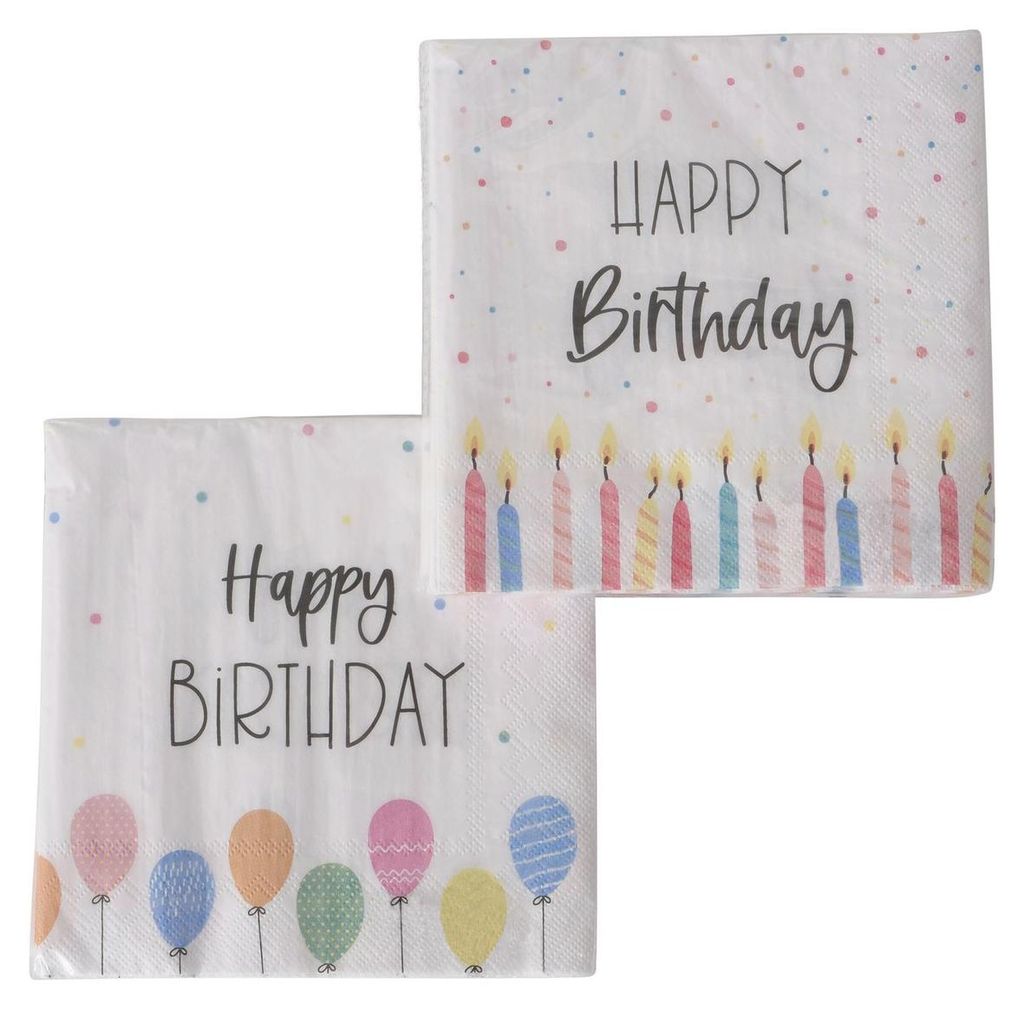 2 x 20 Servietten 'Happy Birthday' - Geburtstagsservietten Ballons / Kerzen
