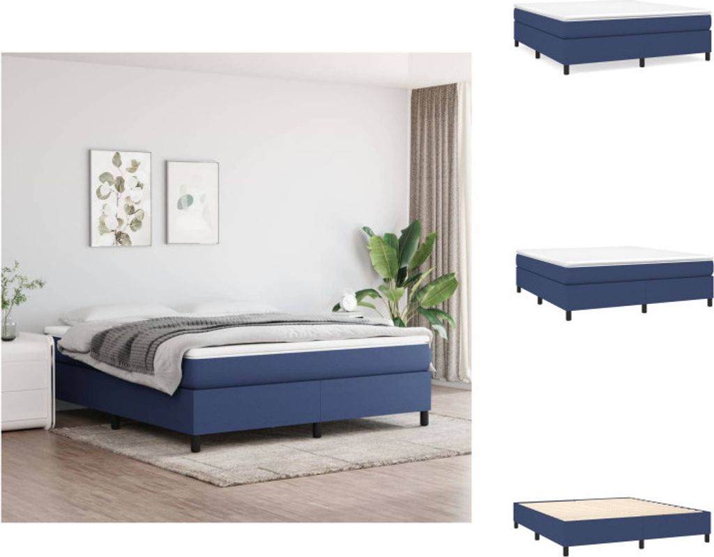 vidaXL Boxspringbett mit Matratze Blau 160x200 cm Stoff - Betten & Bettgestelle