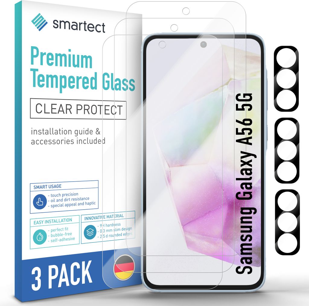 smartect Schutzglas Klar für Samsung Galaxy A56 5G, 3 x Produktbild 