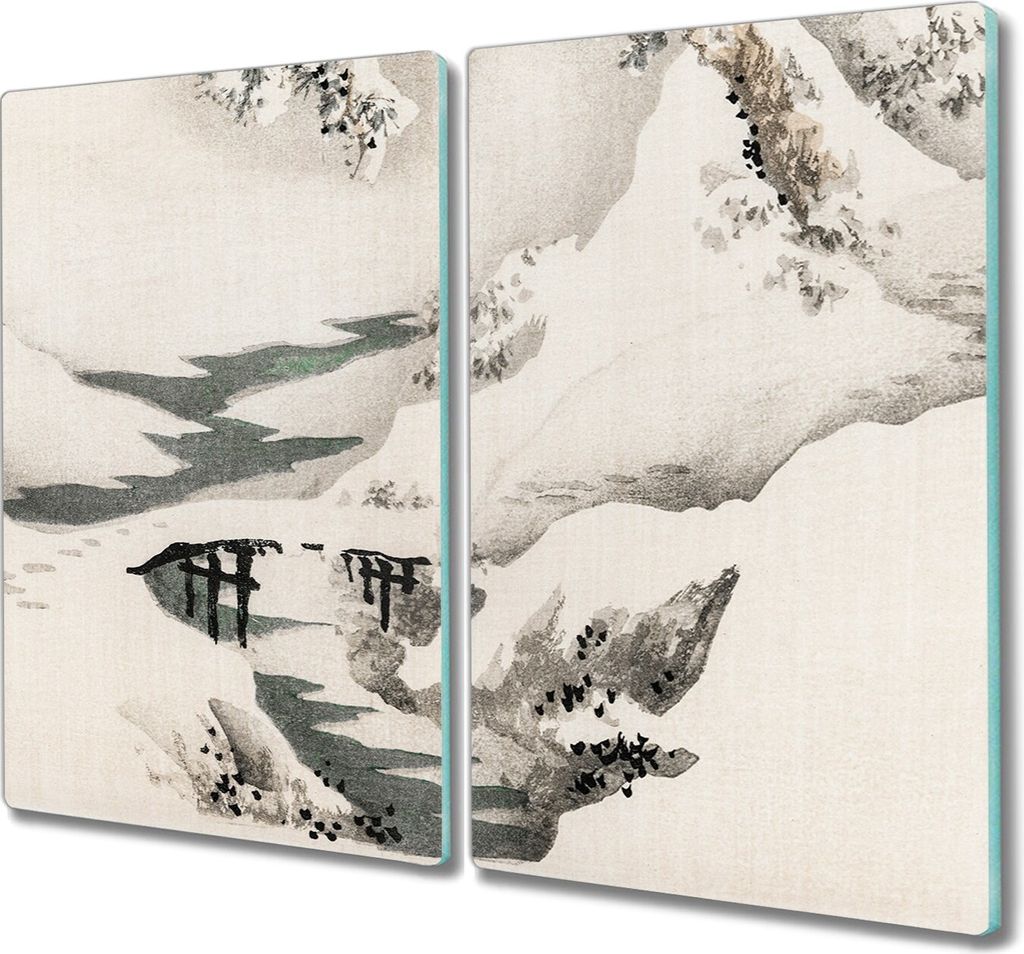 Coloray Hackbrett Küchenbrett Kochplattenabdeckung Schneidebrett Herdabdeckplatte 2x30x52 cm - Winter Baum Schnee Fluss