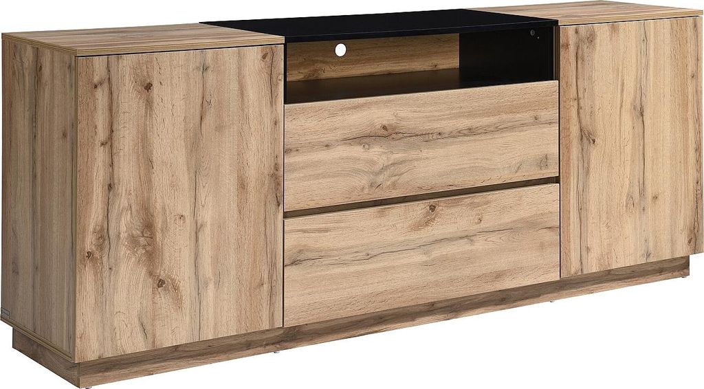 Kommode mit 2 Schränken, 2 Schubladen und 1 Fach - Natur und Schwarz - CEMILINA