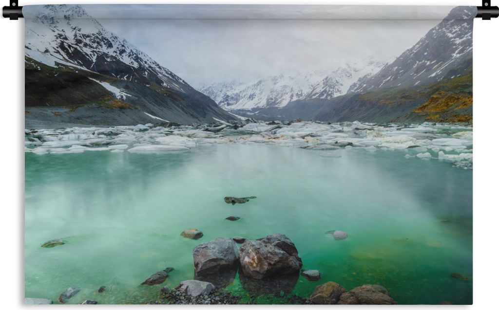 MuchoWow Wandteppich Wandbehang Meer - Berge - Neuseeland 90x60 cm Tapisserie Dekoration Wandtuch - Wandskulpturen - Bildteppich