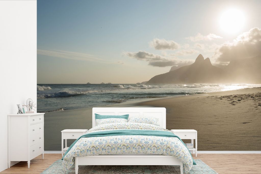 MuchoWow Fototapete für Wohnzimmer oder Schlafzimmer Wandtapete Vinyl Motivtapete Strand von Ipanema in Rio de Janeiro, Brasilien - 360x240 cm -...