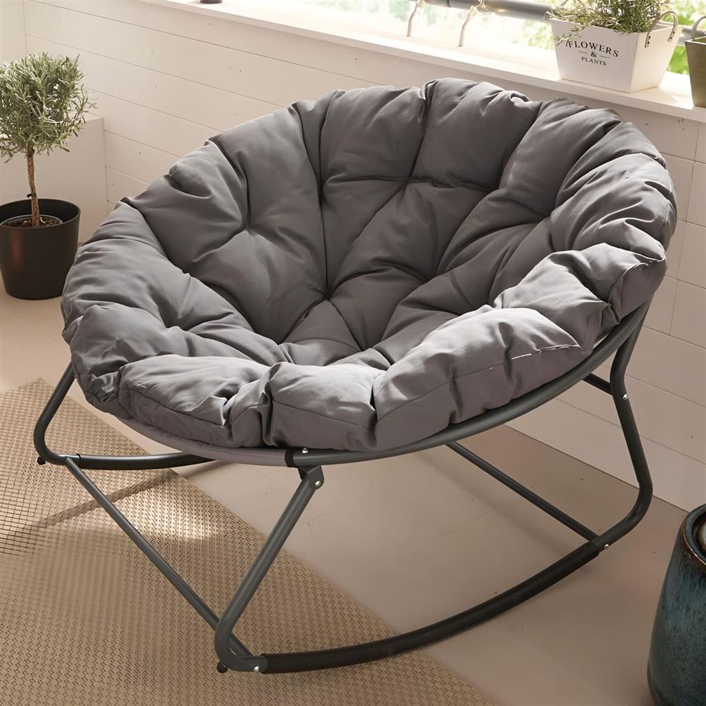 Schaukelsessel "Relax" In & Outdoor Relaxsessel, Schaukelstuhl mit Sitzkissen, Anthrazit grau, wetterfest für Garten, Balkon & Terrasse, Gartenstuhl