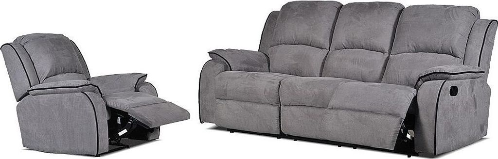 HERNANI 3-Sitzer Sofa und Sessel mit Relaxfunktion aus Mikrofaser - Grau