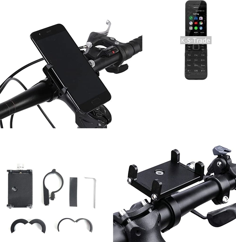 K-S-Trade Handyhalterung für das Fahrrad kompatibel mit Nokia 2720 Flip Halter Lenkstange Fahrradhalterung Motorrad Bike Mount Befestigung Smartphone
