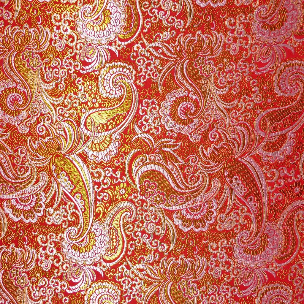 Stoff Meterware Polyester Jaquard Paisley Ornament rot goldfarbig