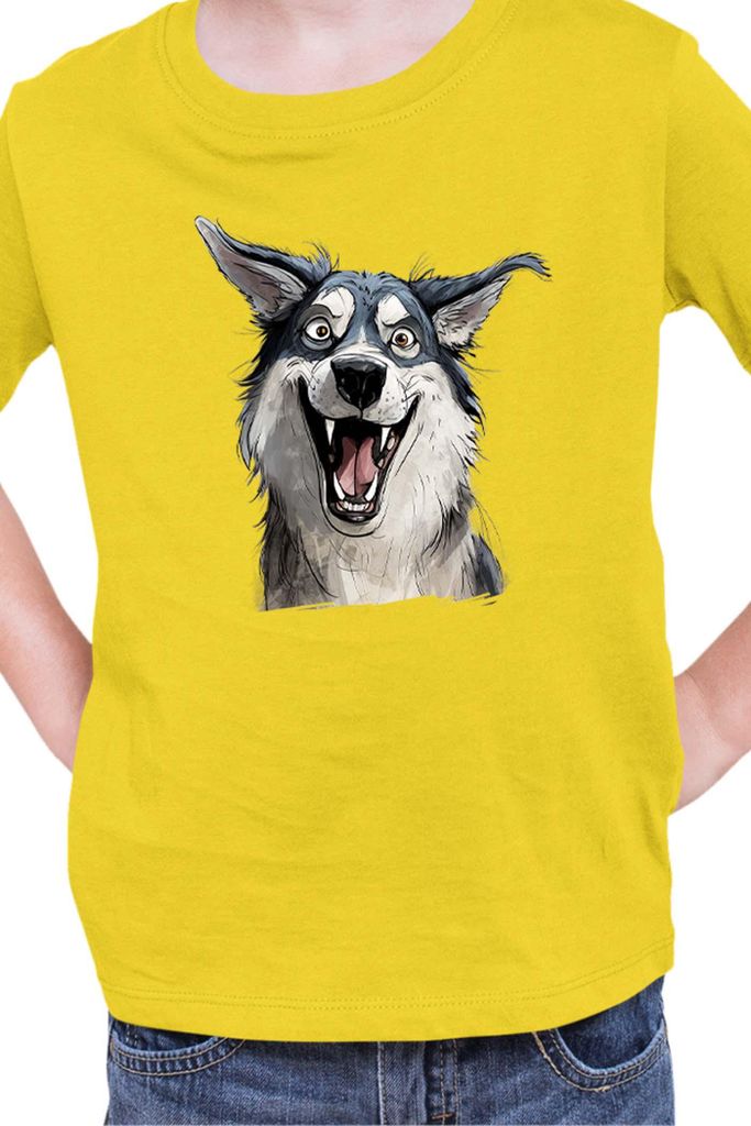 Kinder T-Shirt Funny Dogs Breeds Siberian Husky Dog Breed, 9-11 Jahr - 140 / Gelb