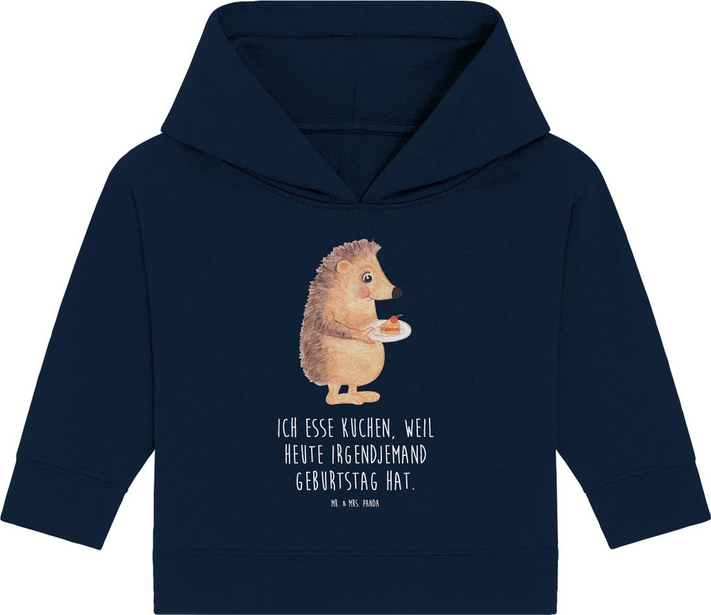 Mr. & Mrs. Panda Organic Baby Hoodie Igel Kuchenstück 12. - 18. Monat - French Navy - Geschenk, Kapuzensweatshirt, Torte, Backen, Kapuzenshirt, Ge...
