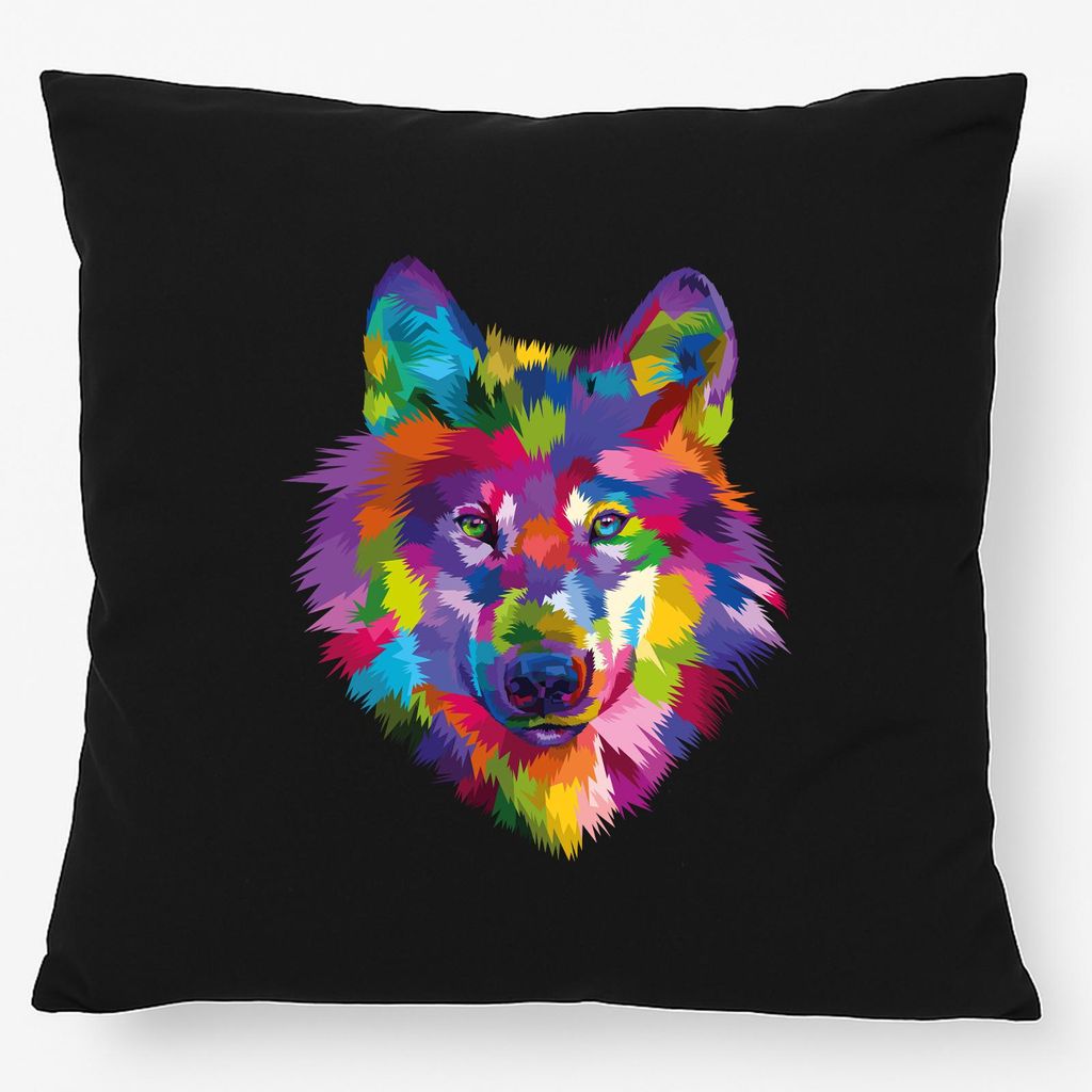 Huuraa Kissen Wolf Colorful 40x40cm mit Füllung Black Baumwolle Dekokissen Geschenkidee