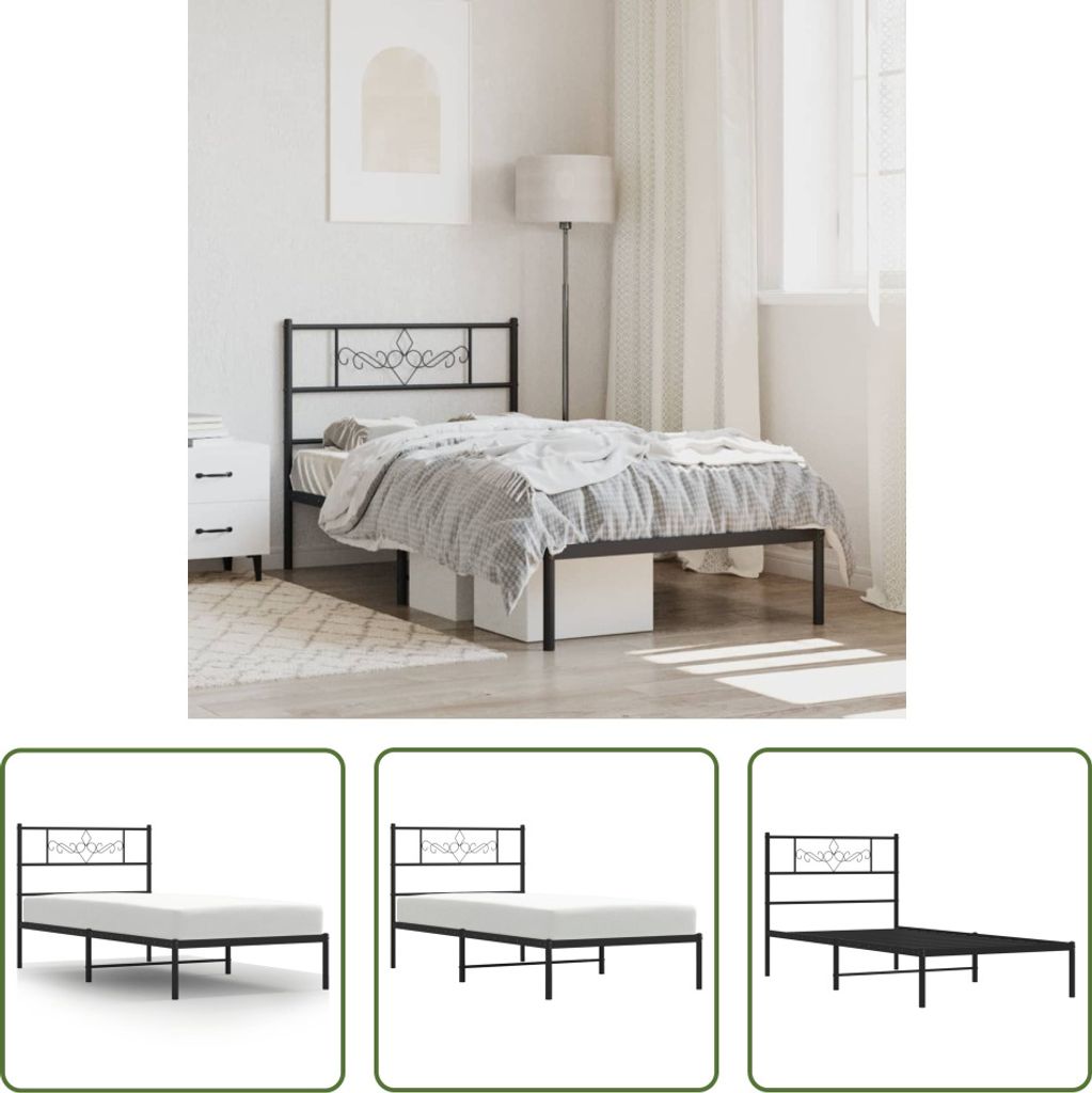The Living Store Bettgestell mit Kopfteil Metall Schwarz 90x190 cm