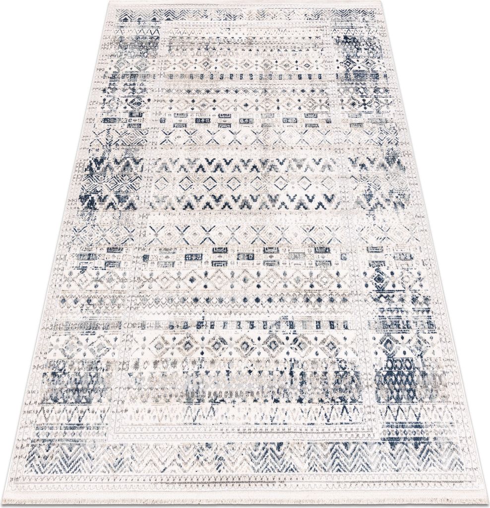 DISTIN 0833A marineblau / blau / weiß moderner Teppich - Boho, Vintage, Fransen Blau 120x170 cm