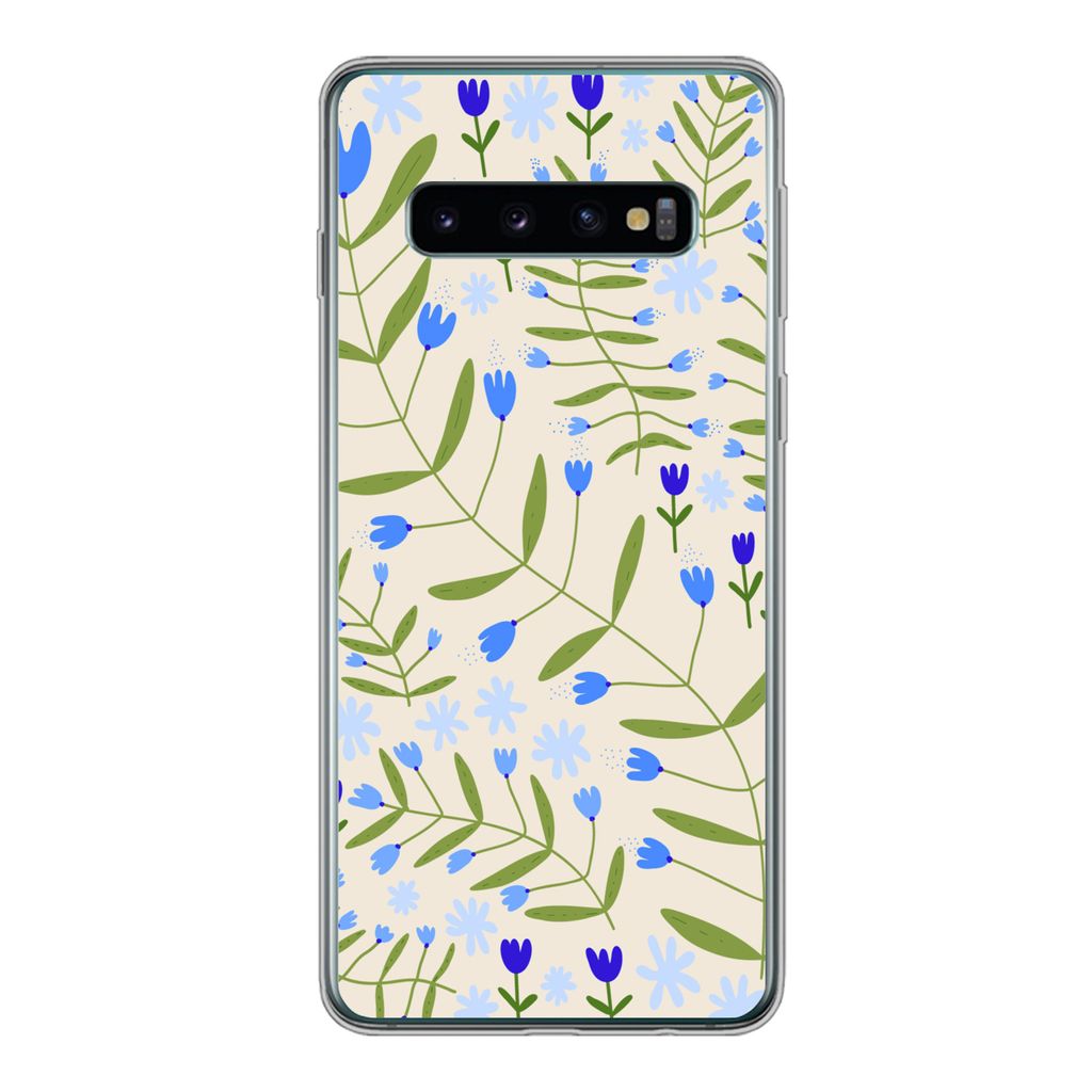 MuchoWow Handyhülle Schutzhülle Hülle für Samsung Galaxy S10 Blume - Blätter - Blau Silikon Softcase Handy Hülle - Handytasche