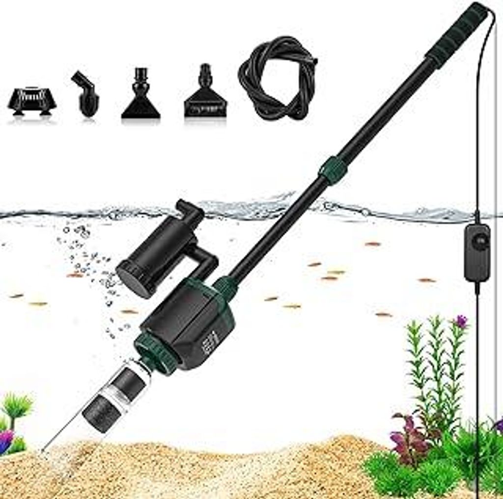 AQQA Aquarium Mulmsauger,6 in 1 Einstellbarer Elektrisch Aquarium Wasserwechsel,34W Aquarium Sand Kies Reiniger, für Wasserwechsel, Sandwaschen, F...