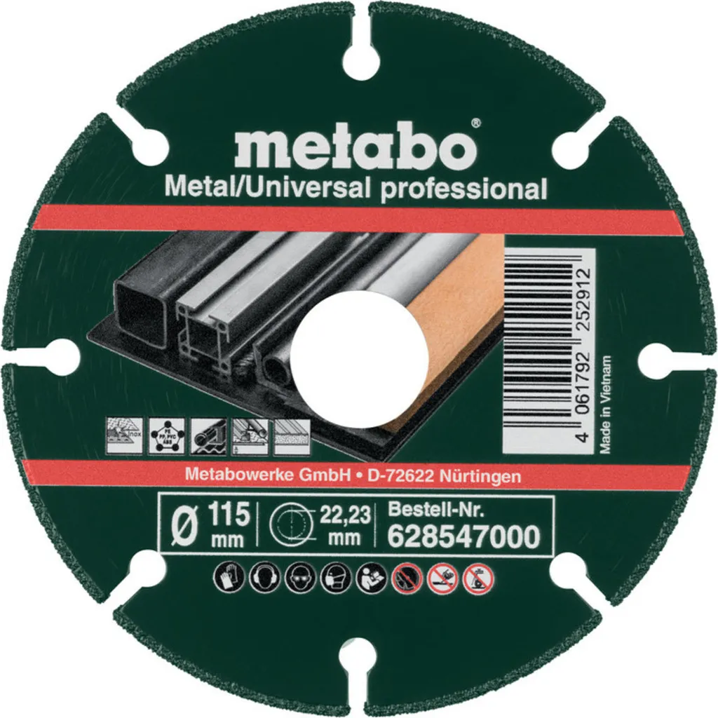 Disco diamantato Metabo 115x1,3x22,23 mm, "MUP", metallo/universale "professionale" (628547000) 10 pz
