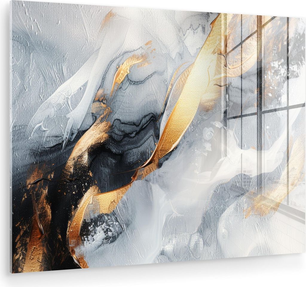 MuchoWow Glasbilder - Bilder auf Wandbild - Foto auf Glas Abstrakt - Gold - Farbe - Ästhetik - Kunst 40x30 cm Wanddekoration aus Glas - Acrylglasb...