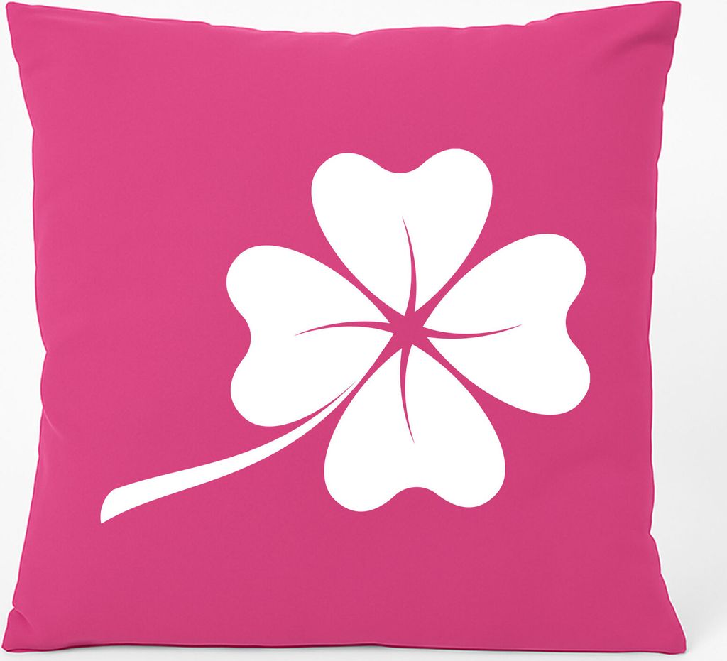 Huuraa Kissen Kleeblatt Silhouette 40x40cm mit Füllung Fuchsia Baumwolle Dekokissen Geschenkidee